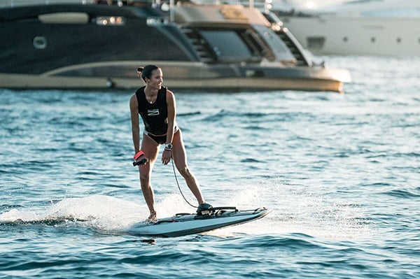 Balance time on an electric surfboard