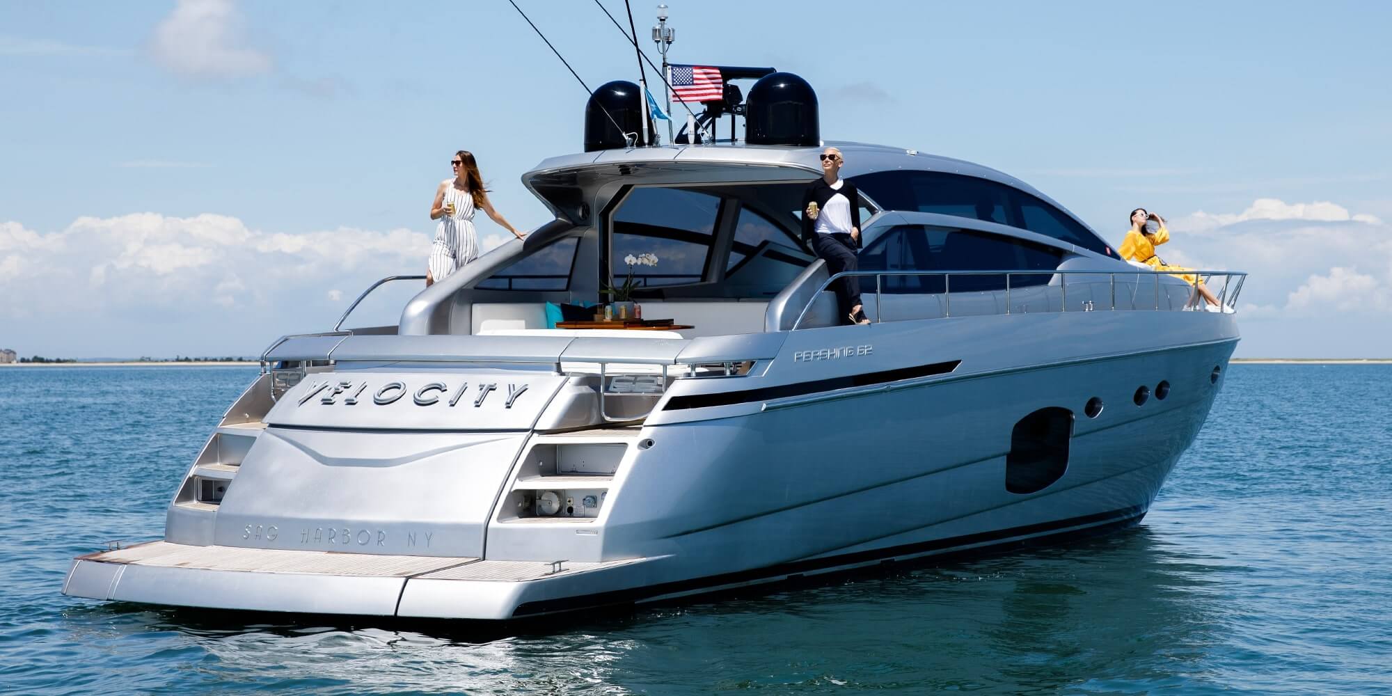 62' Pershing + 3 Seabobs Hamptons Boat Rental Sag Harbor